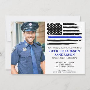 Police Graduation Blue Line Law Enforcement Photo Invitation