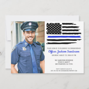Police Graduation Blue Line Law Enforcement Photo Invitation