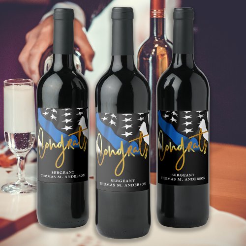 Police Graduation Congratulations Thin Blue Line Wine Label