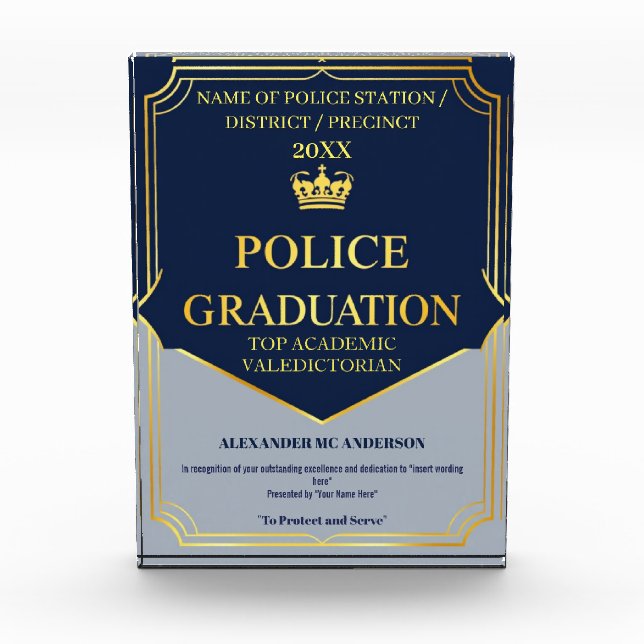 Police graduation grad award blue gold precinct (Front)