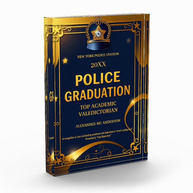 Police graduation hat recognition award blue gold (Left)
