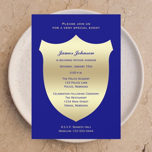 Police Graduation Invitations, Badge on Navy