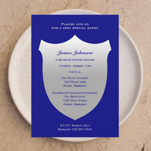 Police Graduation Invitations Silver Badge on Navy