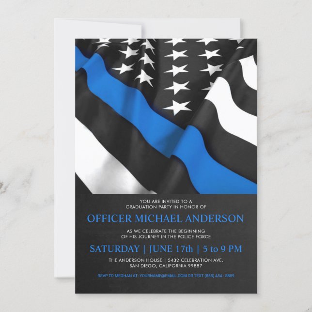 Police Graduation Invitations | USA Flag (Front)