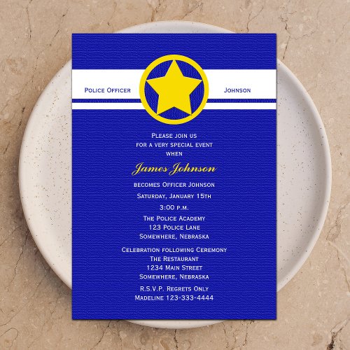 Police Graduation Invitations, Yellow Police Badge