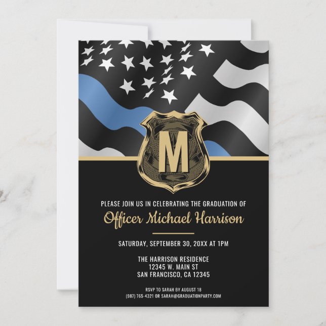 Police Graduation Law Enforcement Monogram Initial Invitation (Front)