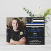 Police Graduation Officer Photo Thin Blue Line Invitation (Standing Front)