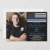 Police Graduation Officer Photo Thin Blue Line Invitation (Front)