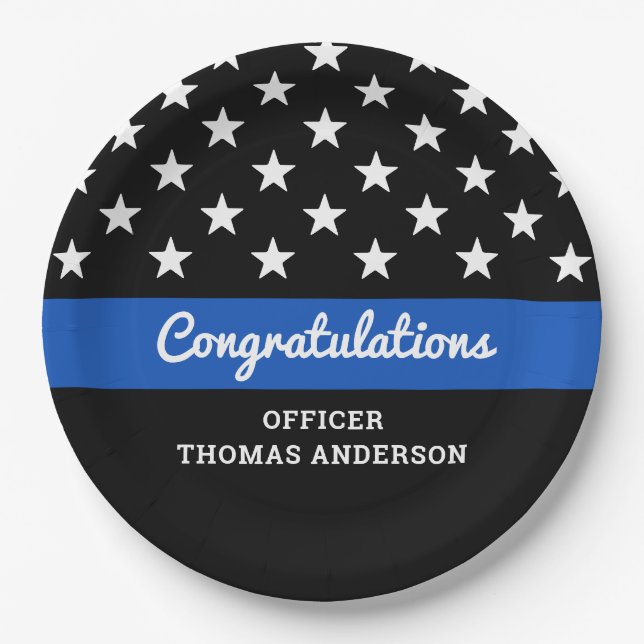 Police Graduation Party Blue Line Congratulations Paper Plates (Front)