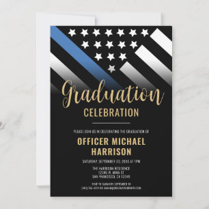 Police Graduation Party Blue Line Law Enforcement Invitation