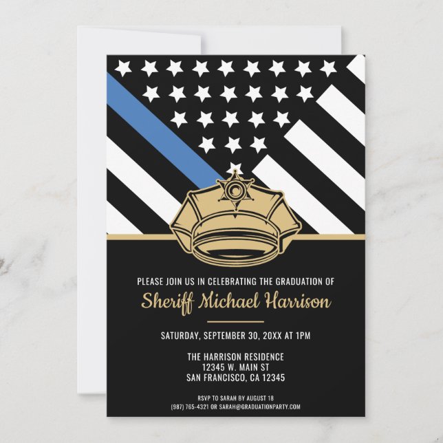 Police Graduation Party Blue Line Law Enforcement Invitation (Front)