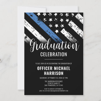 Police Graduation Party Blue Line Law Enforcement Invitation