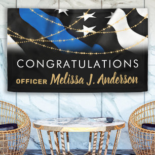Police Graduation Party Gold Thin Blue Line Banner