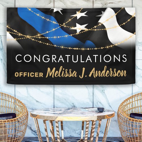 Police Graduation Party Gold Thin Blue Line Banner