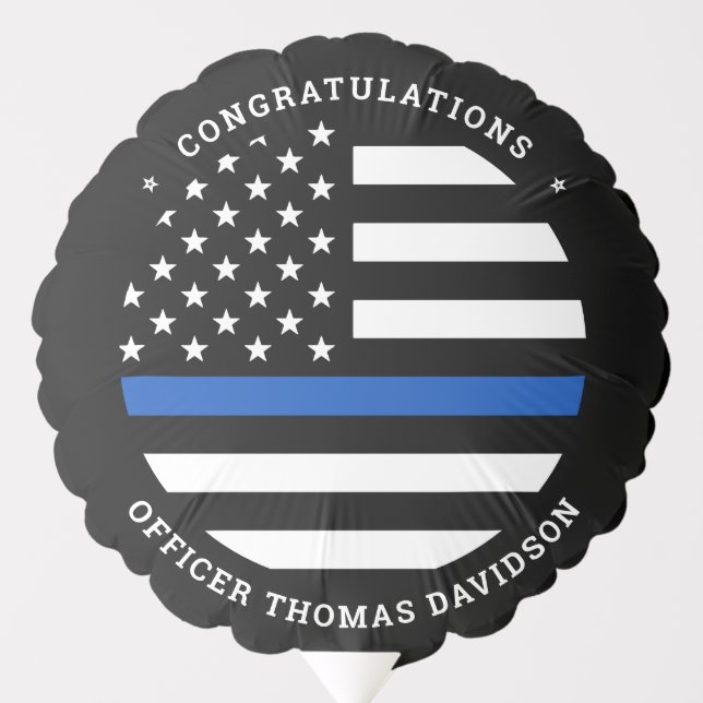 Police Graduation Party Modern Thin Blue Line Flag Balloon (Front)