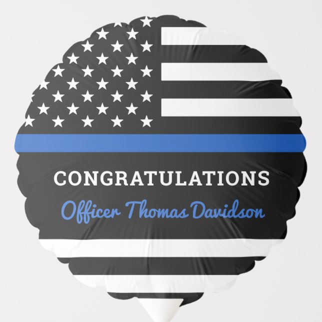 Police Graduation Party Modern Thin Blue Line Flag Balloon (Front)