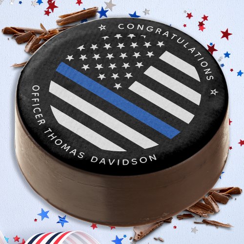 Police Graduation Party Modern Thin Blue Line Flag Chocolate Covered Oreo