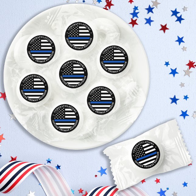 Police Graduation Party Modern Thin Blue Line Flag Life Saver® Mints (Creator Uploaded)