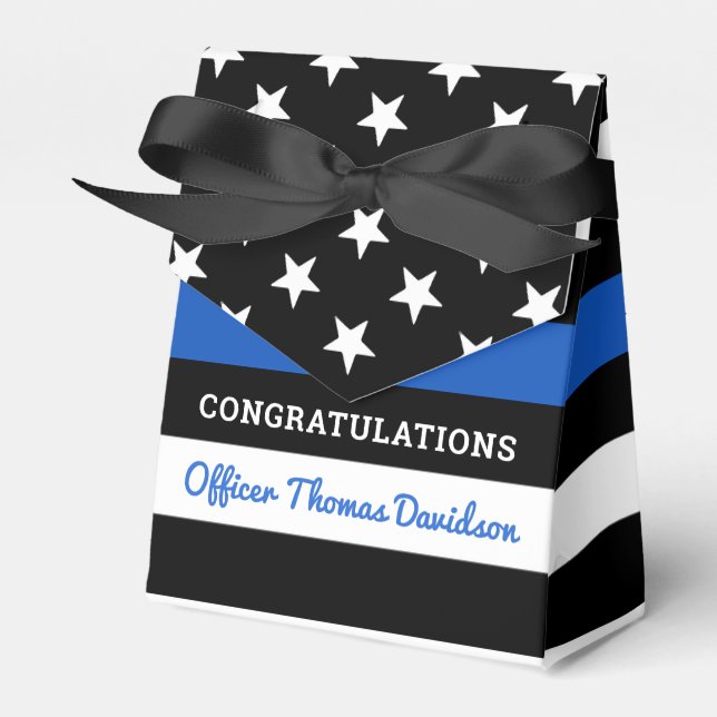 Police Graduation Party Personalize Thin Blue Line Favor Boxes (Front Side)