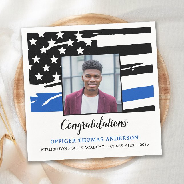 Police Graduation Party Photo Thin Blue Line Napkins (Creator Uploaded)