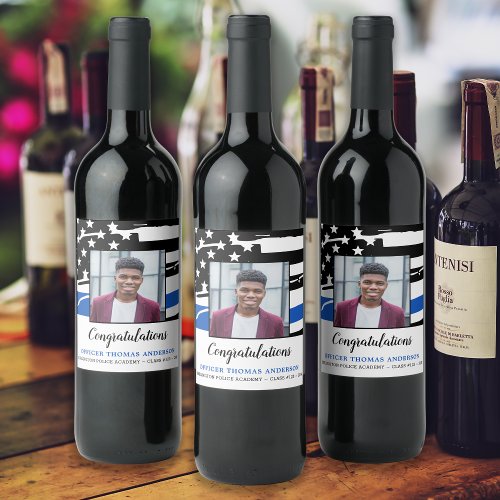 Police Graduation Party Photo Thin Blue Line Wine Label