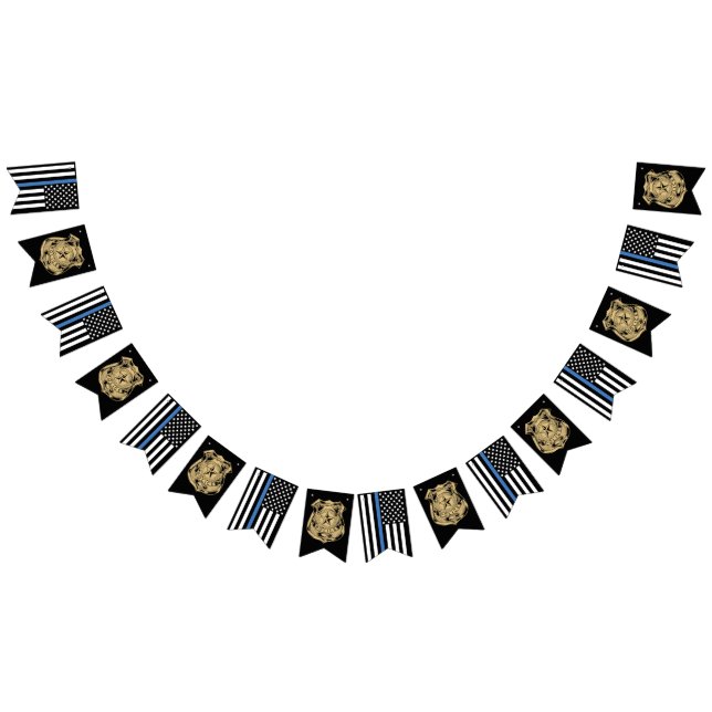 Police Graduation Party Thin Blue Line Badge Bunting Flags (All)