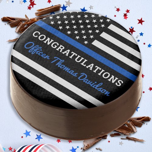 Police Graduation Party Thin Blue Line Flag Chocolate Covered Oreo