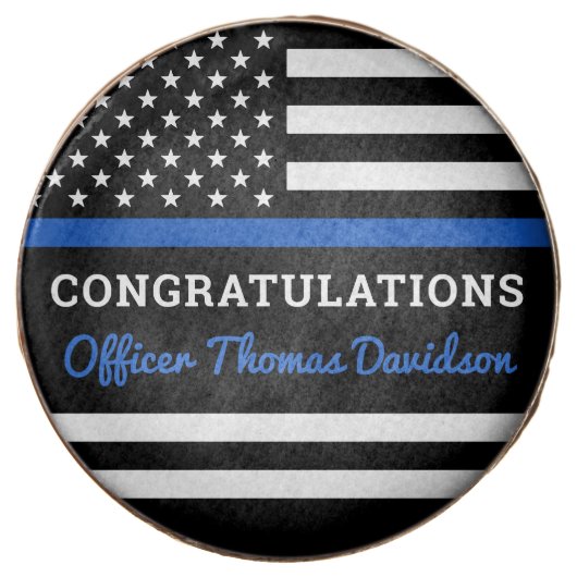 Police Graduation Party Thin Blue Line Flag Chocolate Covered Oreo (Front)