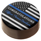 Police Graduation Party Thin Blue Line Flag Chocolate Covered Oreo (Angled)