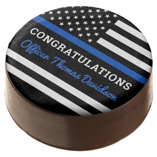 Police Graduation Party Thin Blue Line Flag Chocolate Covered Oreo (Angled)
