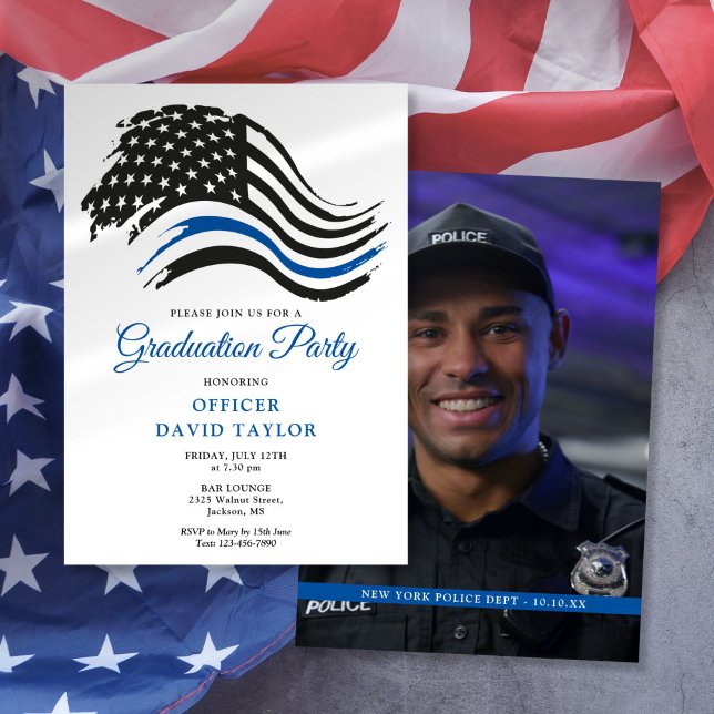 Police Graduation Party Thin Blue Line Flag Invitation (Police Graduation Party Thin Blue Line Flag Invitation)