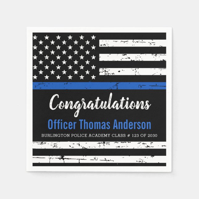 Police Graduation Party Thin Blue Line Flag Napkins (Front)