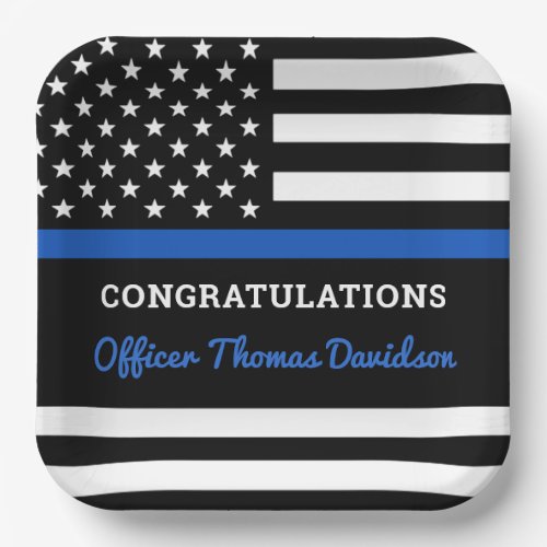 Police Graduation Party Thin Blue Line Flag Paper Plates