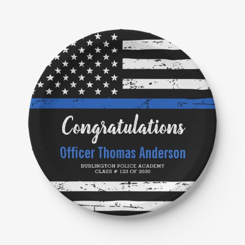 Police Graduation Party Worn Thin Blue Line Flag Paper Plates