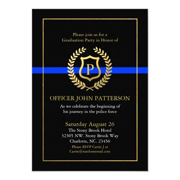 Police Graduation | Retirement Themed Monogram Invitation