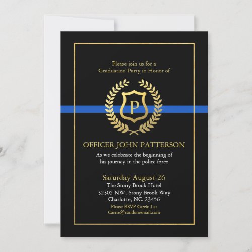 Police Graduation  Retirement Themed Monogram Invitation