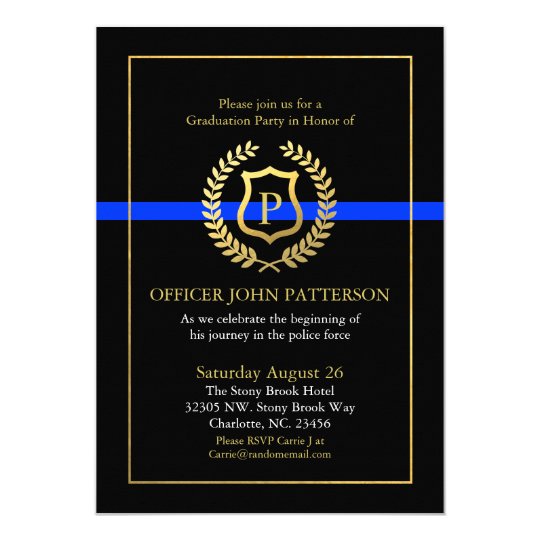 police graduation retirement themed monogram invitation word normal template