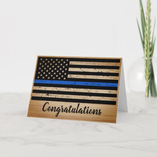 Police Graduation Rustic Thin Blue Line Card | Zazzle