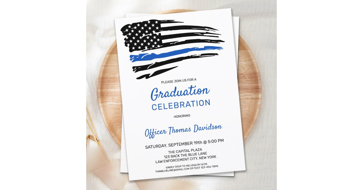 Police Graduation Thin Blue Line American Flag Announcement Postcard ...
