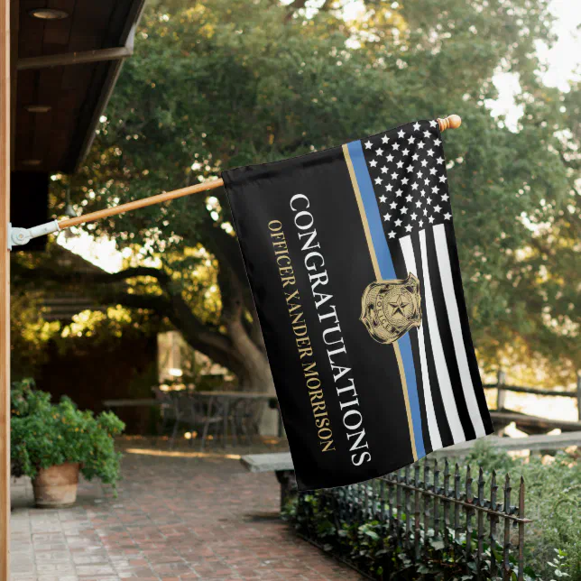 Police Graduation Thin Blue Line Congratulations House Flag | Zazzle