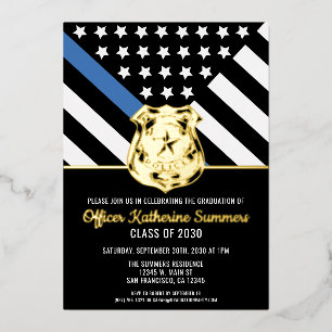 Police Graduation Thin Blue Line Law Enforcement Foil Invitation