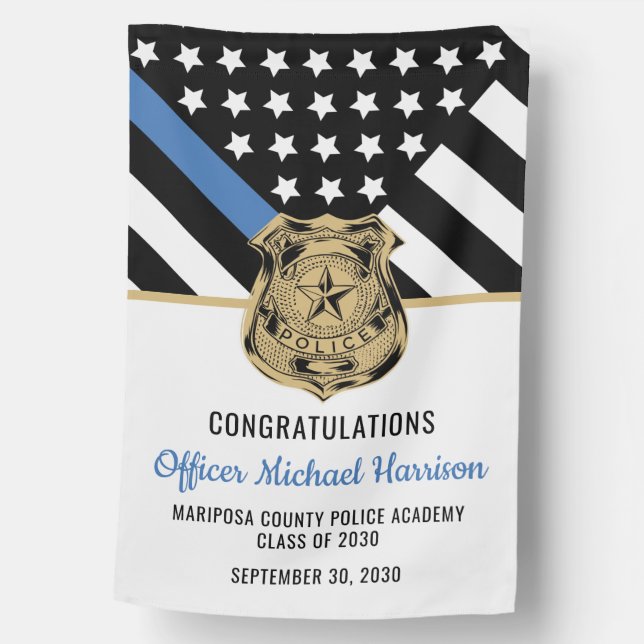 Police Graduation Thin Blue Line Law Enforcement House Flag (Front)