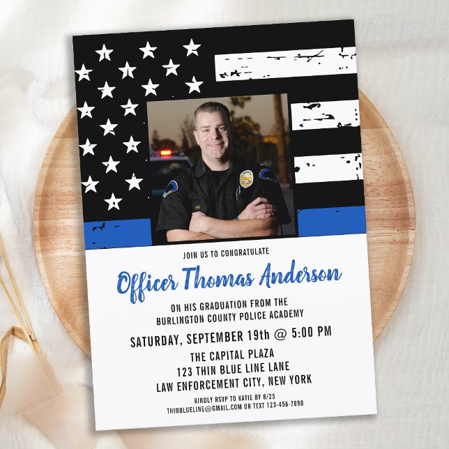 Police Graduation Thin Blue Line Law Enforcement  Invitation (Creator Uploaded)