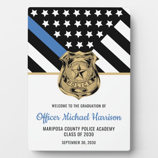 Police Graduation Thin Blue Line Law Enforcement Plaque (Front)