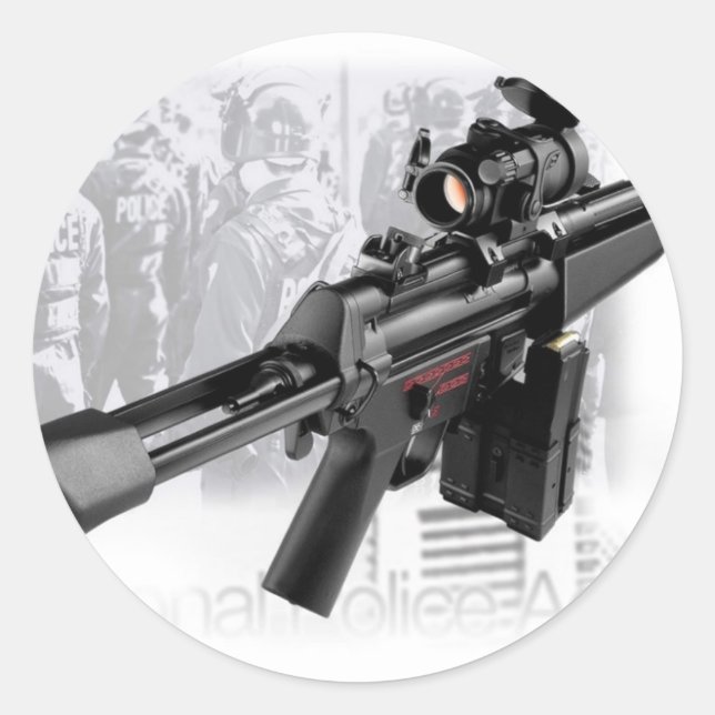 Police Gun Classic Round Sticker (Front)