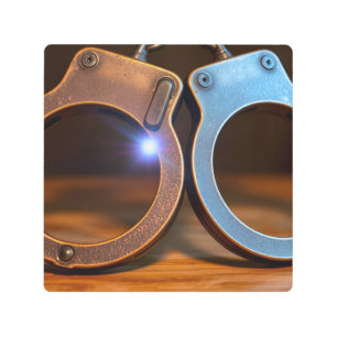 Police handcuffs metal print