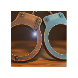 Police handcuffs wood wall art