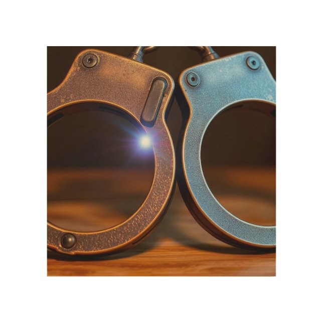 Police handcuffs wood wall art (Front)