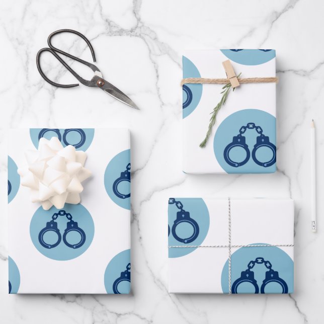 Police Handcuffs Wrapping Paper | Thin Blue Line (Front)