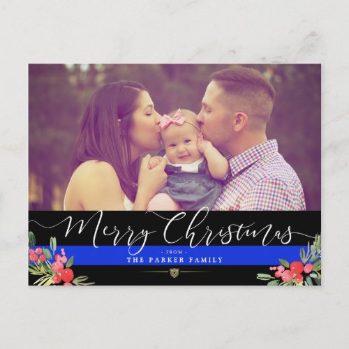 Police Happy Holidays  Christmas Custom Photo Holiday Postcard